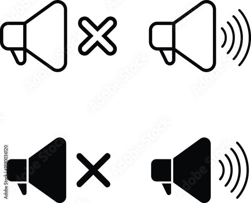Mute and unmute speaker icons in black and white