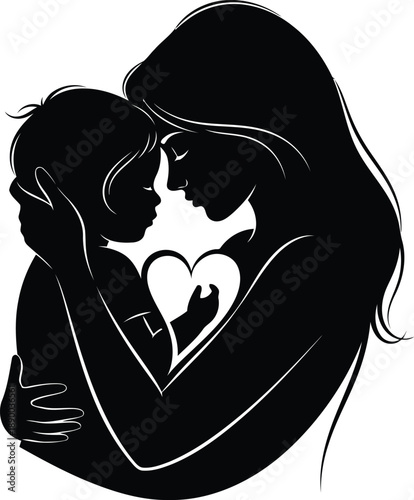 Mother tenderly embracing her baby, conveying love and affection in a heartwarming illustration