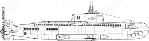Detailed Technical Drawing of a Submarine Profile