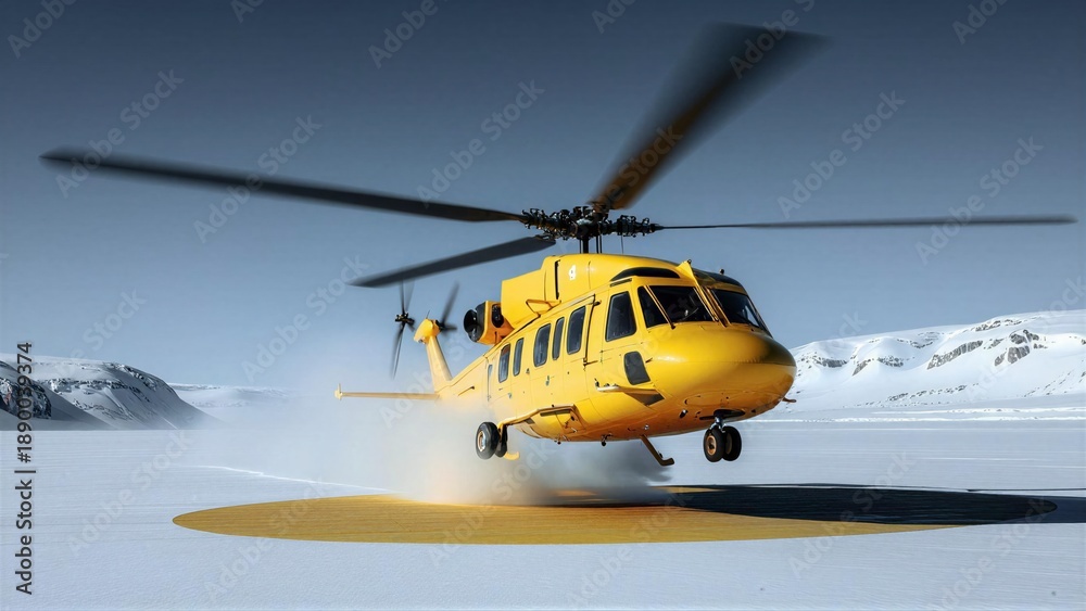 Fototapeta premium Elevate Your Adventure: Experience the Ultimate Winter Helicopter Flight Over Scenic Mountains!