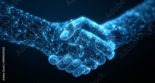 Digital handshake representing partnership and technology connection