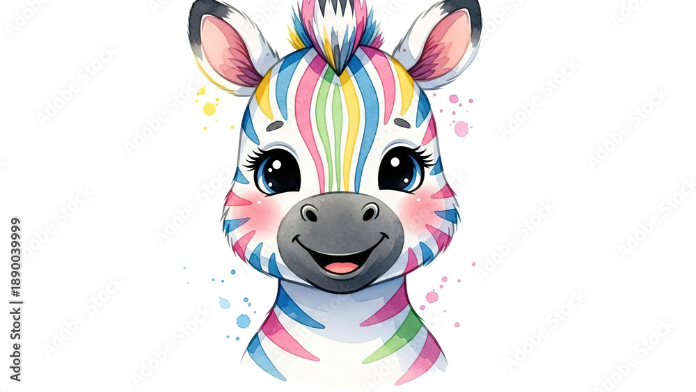 Fototapeta premium Playful cartoon zebra with rainbow stripes