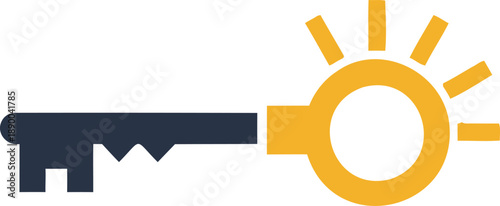 key with sun light shining through it on white background