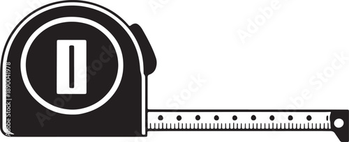 Black and white tape measure with a circular dial and extended measuring tape measuring tool