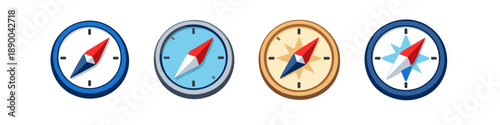 Collection of four different compass icons showing direction and navigation tools