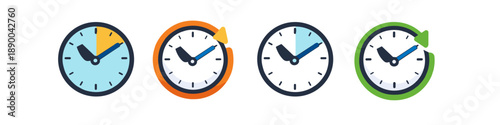 Set of four clock icons representing time, deadlines, and scheduling concepts