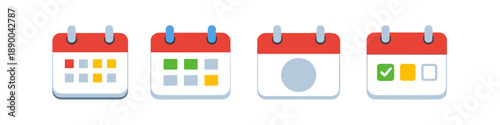 Set of four colorful calendar icons representing planning and scheduling tasks