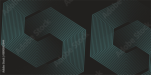 Dynamic turquoise neon hexagonal lines form a striking geometric pattern on a black background, evoking modern technology, futuristic design, and digital aesthetics