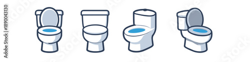Set of four modern toilet icons in different perspectives and styles