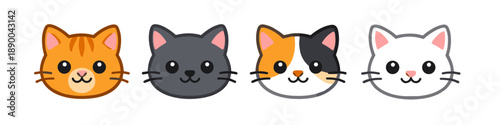 Cute cartoon cat faces in different colors and patterns, perfect for kids