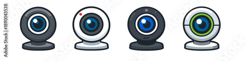 Collection of four cartoon-style webcams with different designs and colors