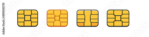Collection of four different types of smart card chips on a white background