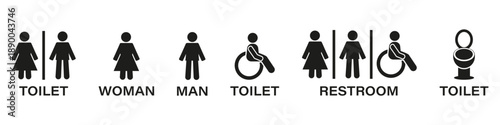 Public restroom signage icons collection. Toilet symbols for men women and accessible facilities
