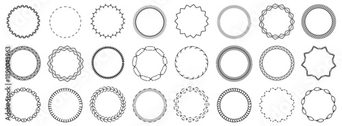 Hand drawn circular frame outlines in black. Decorative round borders with varied line patterns and styles