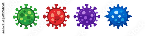 Set of colorful cartoon virus icons representing different strains and infections