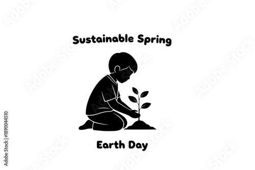 Child Planting Tree Sapling Silhouette Vector for Earth Day and Environmental Awareness, Sustainability and Growth Concept Illustration Isolated