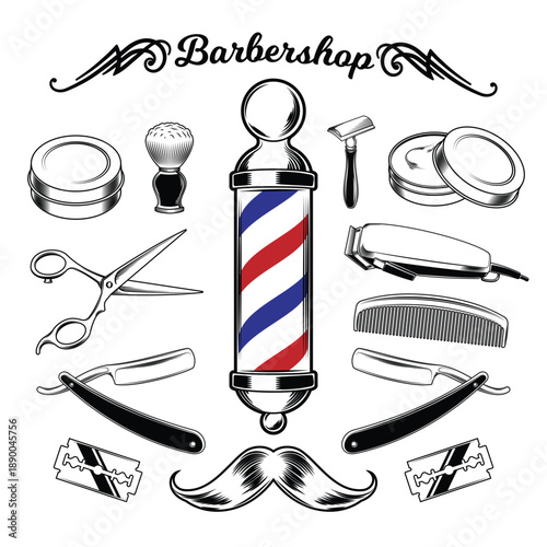 Simple black and white illustration of a straight razor blade on white slone shops iteams and name logo