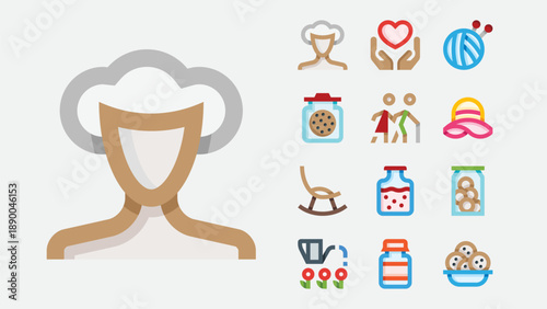 Grandmother and elderly woman avatar icons set