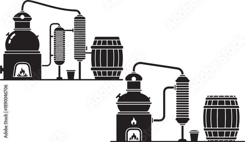 Two different shapes complete traditional whiskey distillery setup