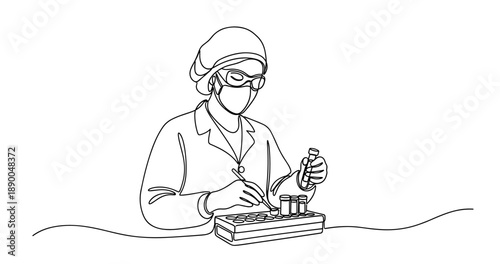 Female scientist conducting laboratory experiments with test tubes. No editable stroke