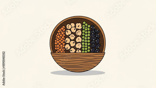 Colorful wooden bowl filled with assorted nuts and dried fruits on a plain background
