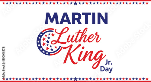 Martin Luther King Jr. Day celebratory graphic with stars and patriotic colors