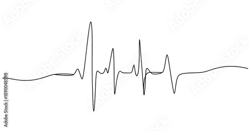 Abstract black heartbeat line art on white background. No editable stroke