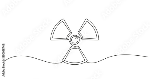 Continuous line drawing of radioactive symbol on white background. No editable stroke