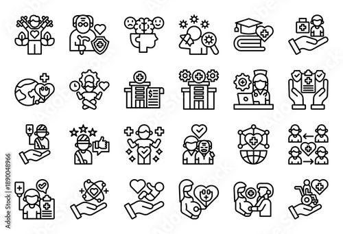 Health Services Icon Collection Set. Clean Outline Icon Vector Illustration.