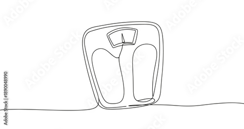 Minimalistic line drawing of a bathroom scale on plain background. No editable stroke