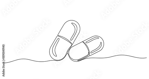 Minimalist line art of two capsules on a simple background. No editable stroke