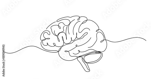 Continuous line drawing of human brain outline on white background. No editable stroke