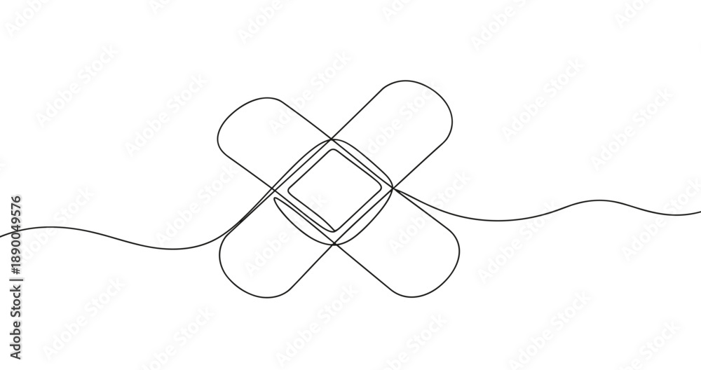 Fototapeta premium Minimalist line art of crossed bandages on plain background. No editable stroke