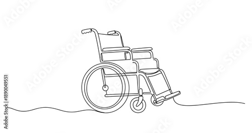 Continuous line drawing of a wheelchair: minimalist medical equipment design. No editable stroke