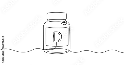 Minimalist line art of vitamin d bottle. No editable stroke