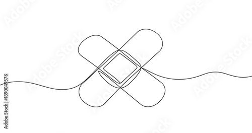Minimalist line art of crossed bandages on plain background. No editable stroke