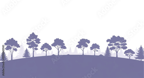 Serene landscape illustration of trees on a hill from a distant viewpoint