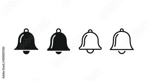 Four black bell icons displayed in a simple minimalist silhouette