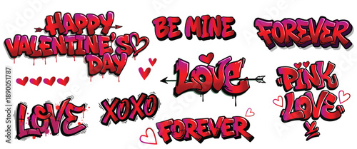 Valentine's Day Graffiti Sticker Set - Love Hearts and Romantic Urban Phrases