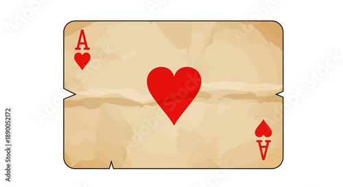 Vintage Ace of Hearts Playing Card with Grunge Texture and Torn Edges