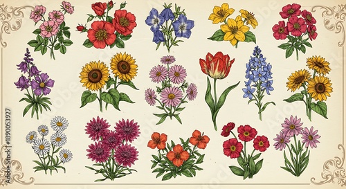 Vibrant Vintage Floral Collection - 20 Hand-Painted Botanical Illustrations.