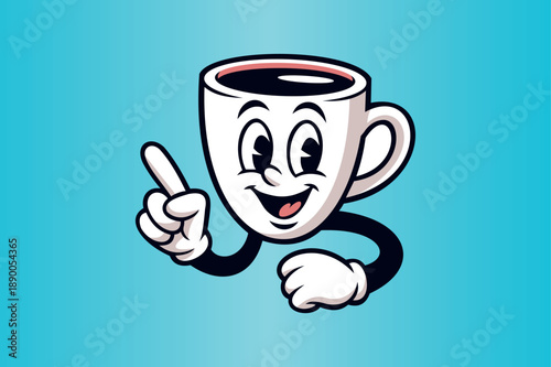 Cartoon Coffee Cup Character Vector, Smiling Mug Mascot Illustration