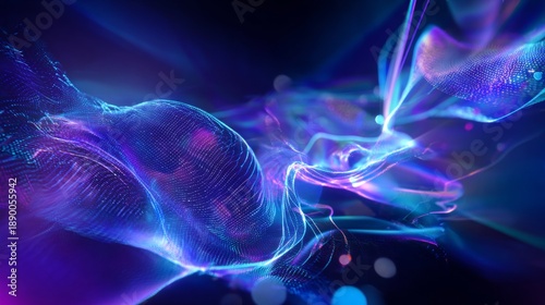 Vibrant blue digital wave abstract background with neon light