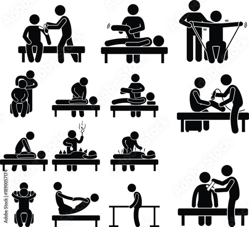 Physical therapy and alternative medicine treatment icons