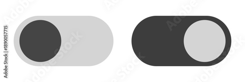Toggle switch UI element showing on and off states in gray and black. Power On Off symbol. Control UI vector illustration for settings panels, SaaS dashboards, web and mobile interfaces.