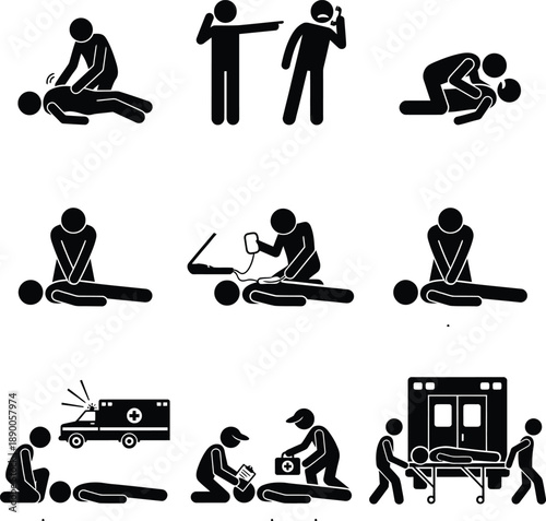 Depicting emergency medical procedures and response with stick figures
