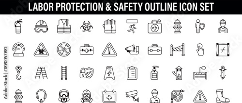 protection safety outline icons, security shield symbols, insurance protection graphics, safety warning elements, secure system icons, risk prevention pack, safety outline set

