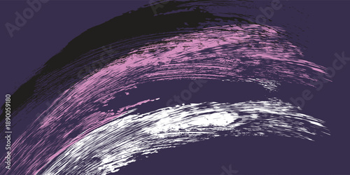 Vector illustration blends grunge halftone texture in bold purple and pink with distressed dot patterns and rugged shapes. Jagged text labels evoke a raw, urban theme of gritty graphic rebellion.