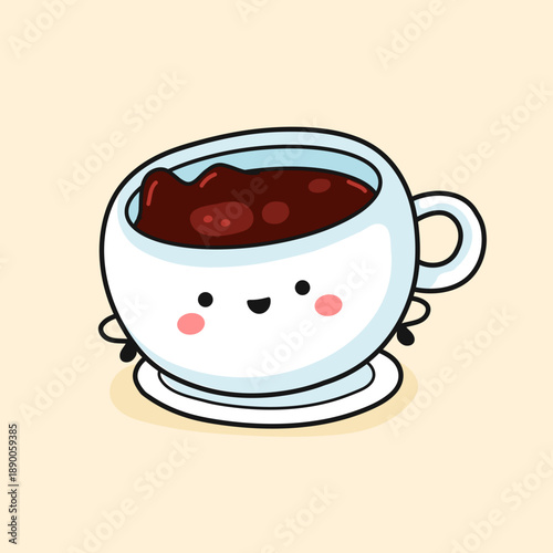 Cute coffe cup. Vector kawaii illustration