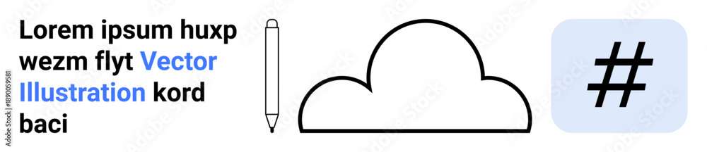 Fototapeta premium Cloud outline, pencil, text, and metadata tag. Ideal for creativity, innovation, communication, education, content creation social media simple landing page